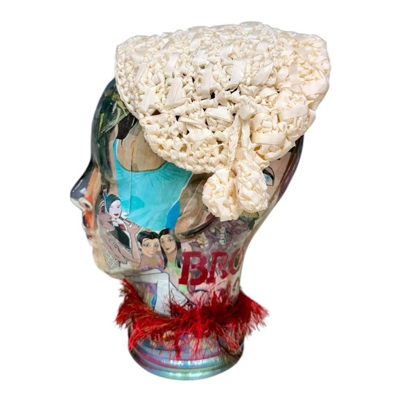 Vintage Ivory Woven Ribbon Cloche Hat by Accessory Fashion